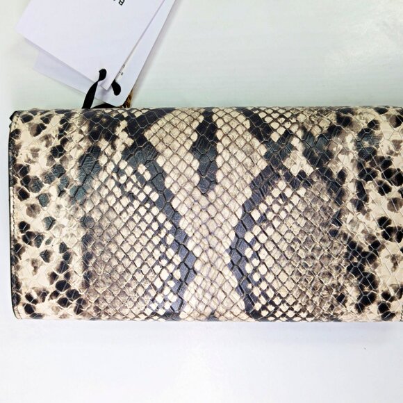 Balmain B-Buzz Snakeskin-Embossed Leather Gold Chain Clutch Wallet (MSRP $1,095) - Picture 5 of 16